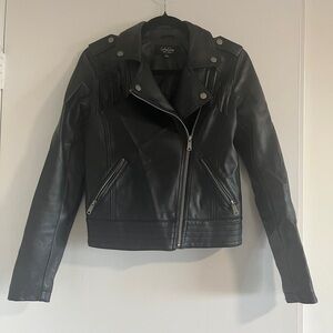Moto Black Leather Jacket with Fringe